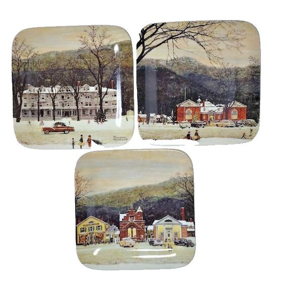 3 Norman Rockwell Main Street Stockbridge Collector Plates COAs 1996 Bradford - Picture 1 of 10